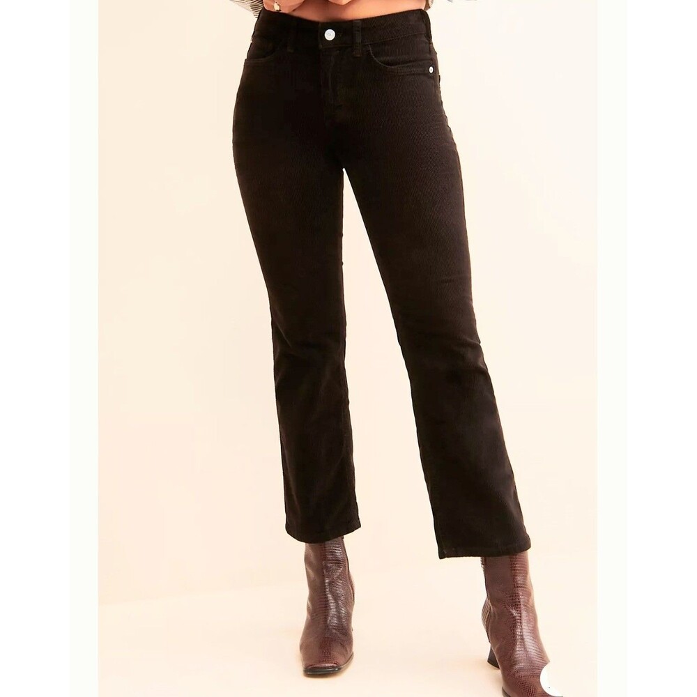 Pilcro Anthropologie The Yaya Mid Rise Corduroy Crop Flare Jeans Dark Brown 27